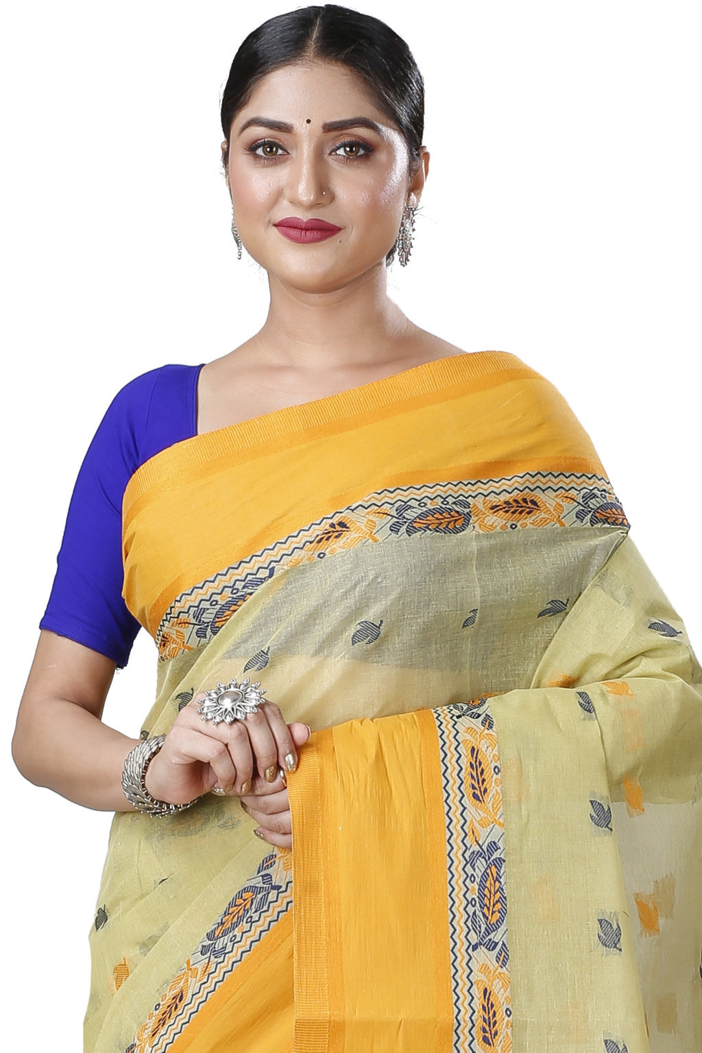Light Yellow Pure Cotton Provati Tant Saree (1074)